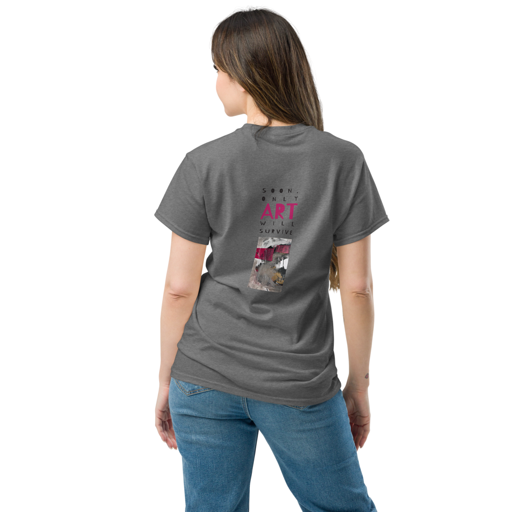 Unisex T-Shirt – “Pink Echoes / Soon Only Art Will Survive” | VEER Studio