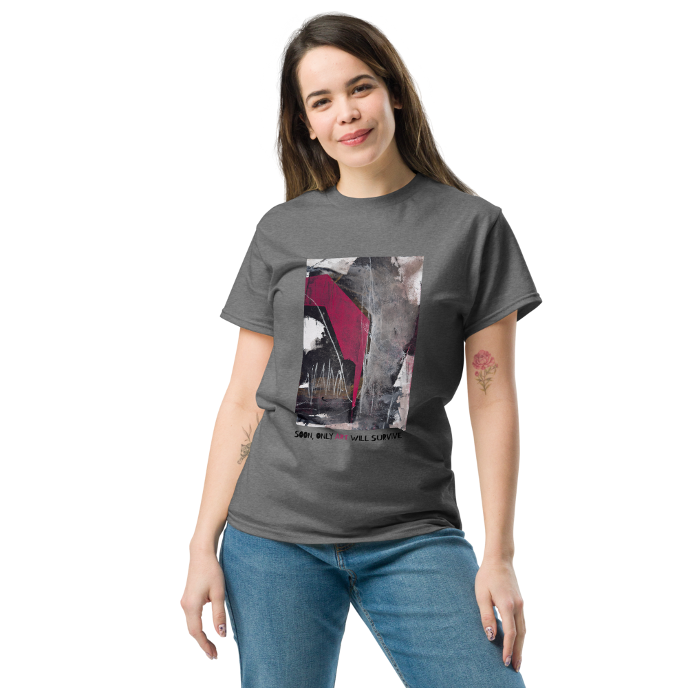 Unisex T-Shirt – “Pink Echoes / Soon Only Art Will Survive” | VEER Studio