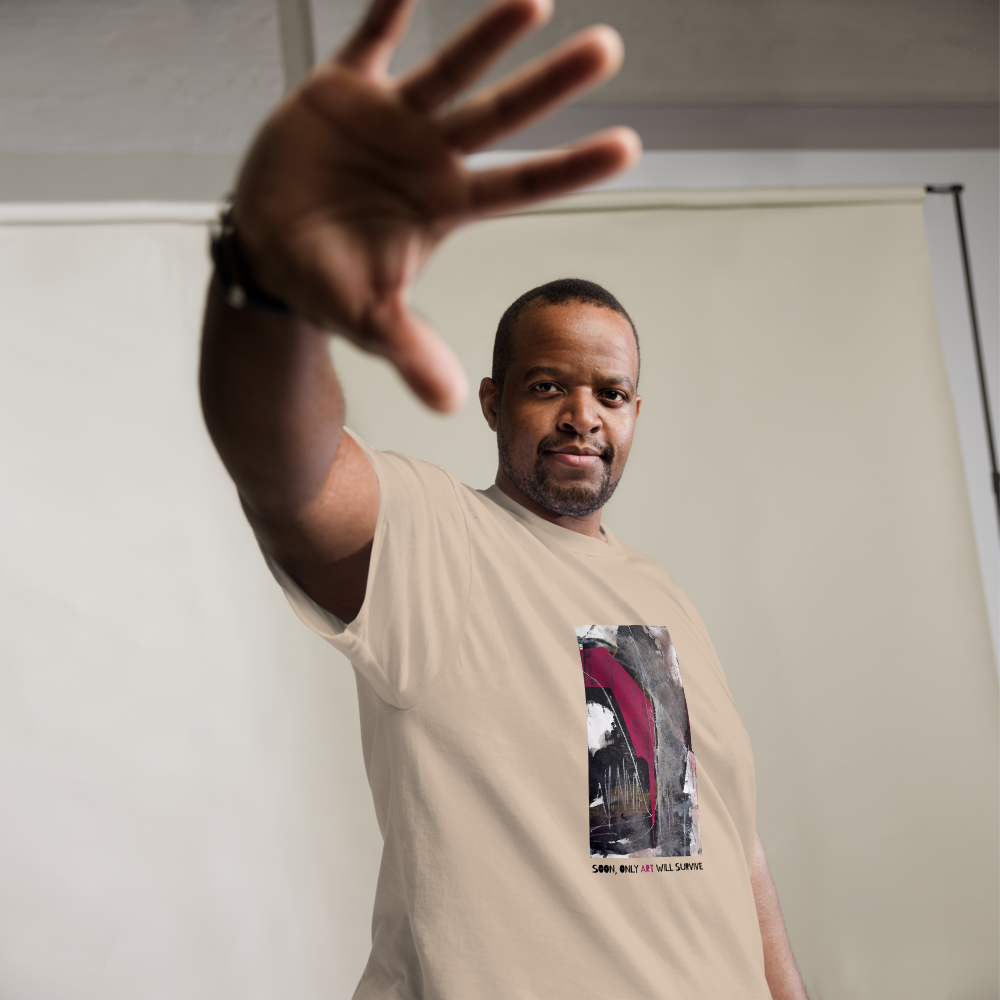 Unisex T-Shirt – “Pink Echoes / Soon Only Art Will Survive” | VEER Studio