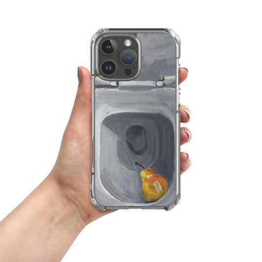 Clear iPhone Case – Contemporary Art with Pear & Toilet Scene | VEER Studio