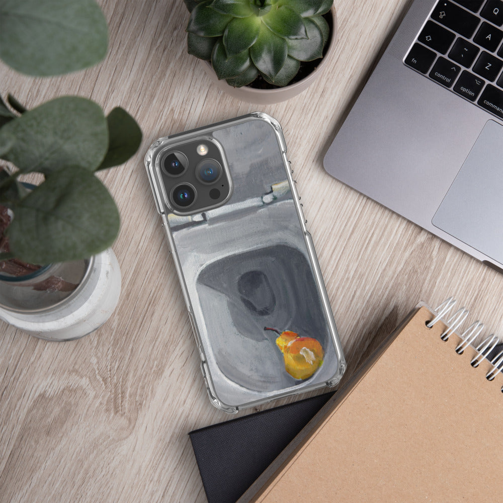 Clear iPhone Case – Contemporary Art with Pear & Toilet Scene | VEER Studio
