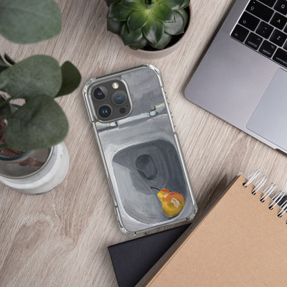 Clear iPhone Case – Contemporary Art with Pear & Toilet Scene | VEER Studio